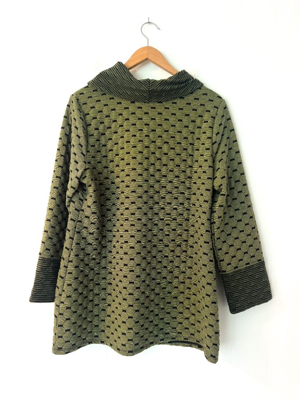 Habitat Cowl Neck Sweater Geometric Knit Relaxed Tunic Fit Green LagenLook - Picture 3 of 9